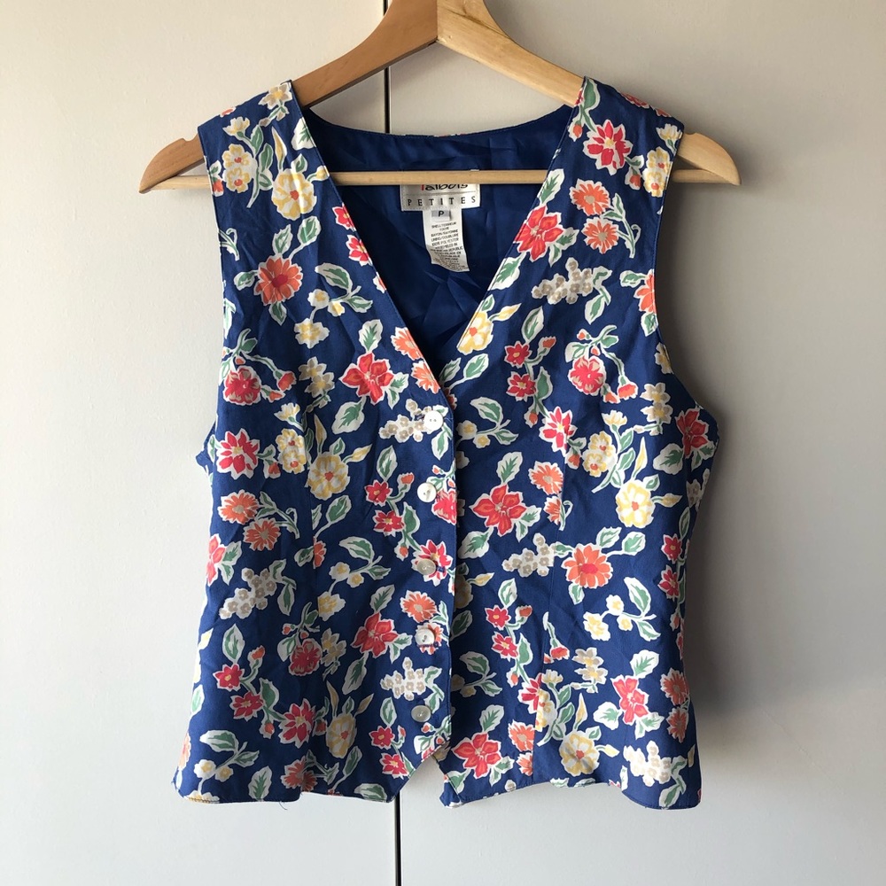 Talbots Petites Floral Vest with Tie in Back